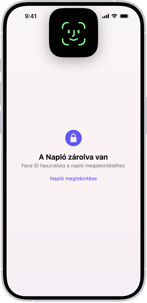 Jelzés, hogy a napló zárolásának feloldásához a Face ID-t kell használni.