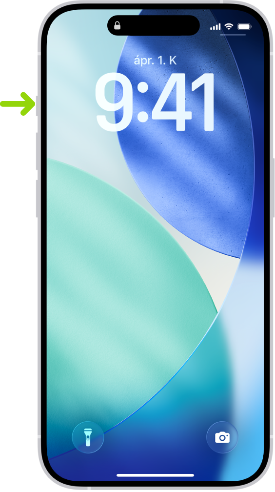 A Művelet gomb helye az iPhone 15 Pro modell bal szélén. A gomb funkciójának testreszabásához válassza a Beállítások > Művelet gomb menüpontot.