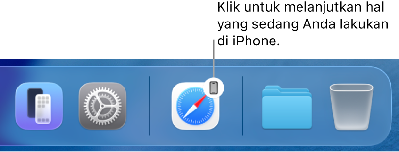 Ikon Handoff yang terlihat di Dock di Mac.