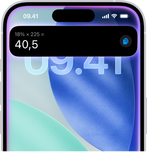 iPhone yang menampilkan respons dari Siri di bagian atas layar dalam bentuk kalkulasi.