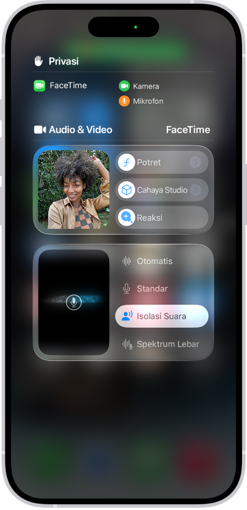 Pusat Kontrol, yang menampilkan pilihan untuk efek audio dan video.