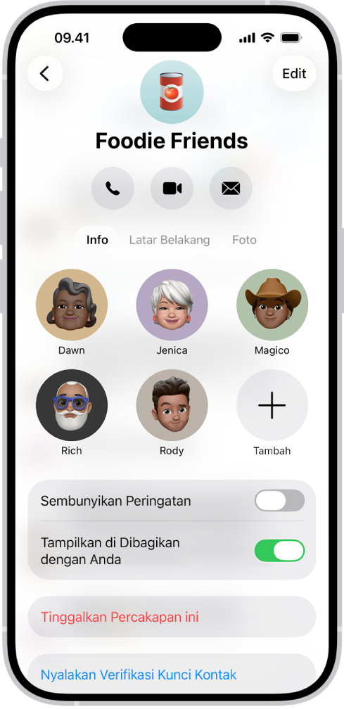 Detail percakapan untuk grup.