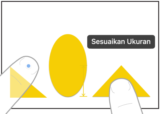 Dua jari di dua tangan memilih dan mencocokkan ukuran dua item di Freeform.