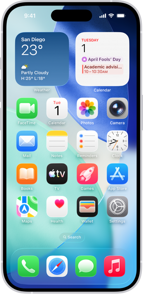 നിങ്ങളുടെ iPhone ശബ്ദ വോള്യം, സ്ക്രീൻ ബ്രൈറ്റ്നസ് എന്നിവയും മറ്റും മാറ്റാൻ നിങ്ങൾക്ക് ടാപ്പ് ചെയ്യാവുന്ന ക്രമീകരണം ആപ്പ് ഐക്കൺ ഉൾപ്പെടെ നിരവധി ആപ്പ് ഐക്കണുകളുള്ള ഹോം സ്ക്രീൻ.
