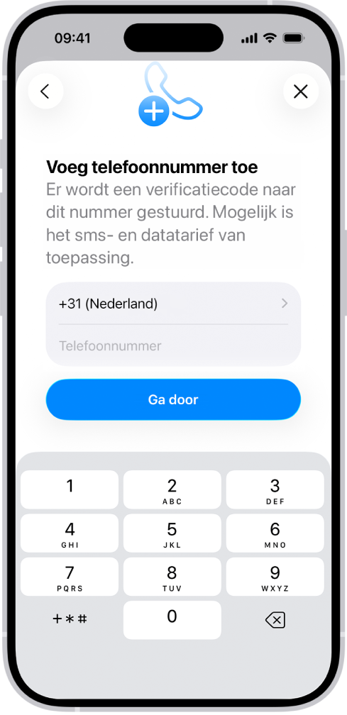 Het scherm 'Voeg telefoonnummer toe' in Instellingen.
