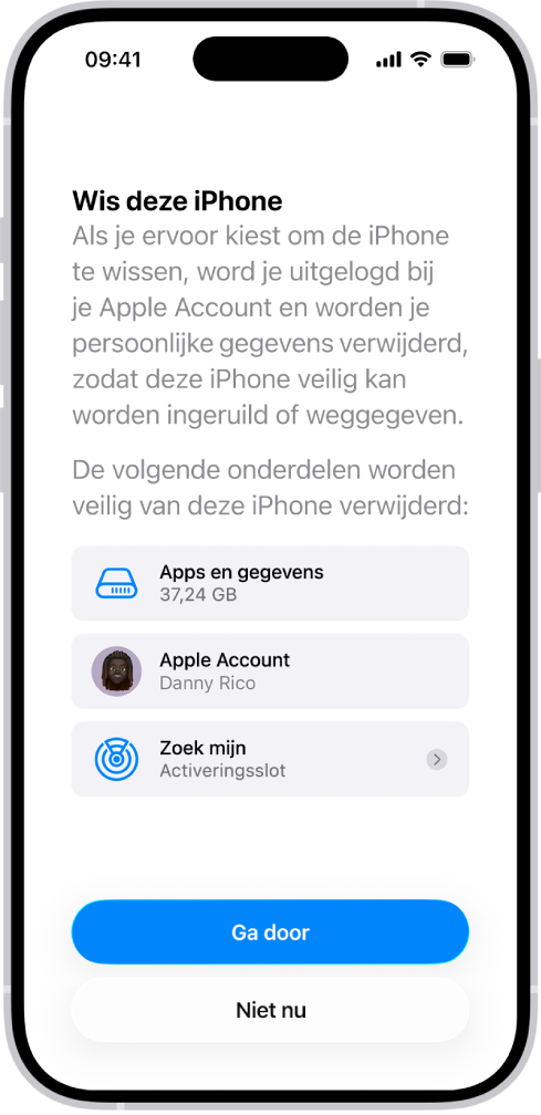 Het scherm 'Wis deze iPhone'.