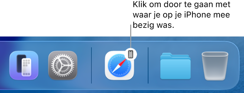 Het Handoff-symbool in het Dock op een Mac.