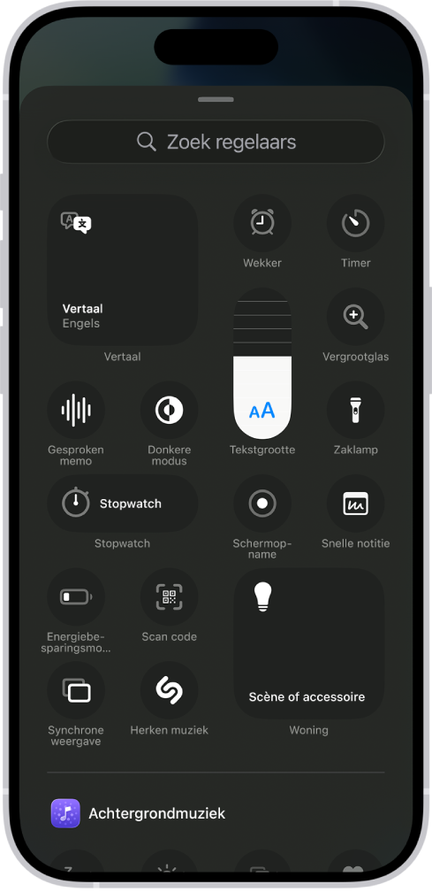 Het bedieningsoverzicht met alle beschikbare regelaars voor het bedieningspaneel.