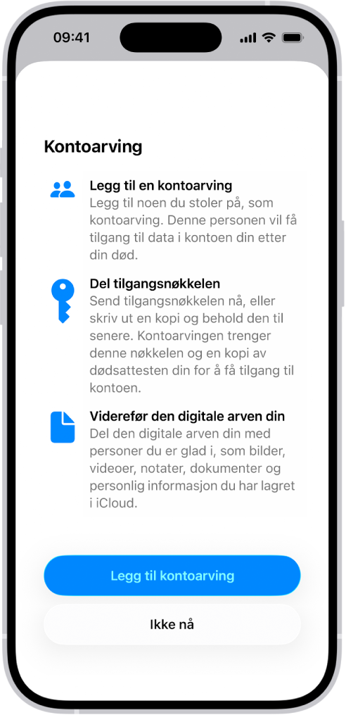 Legg til kontakt for kontogjenoppretting-skjermen viser foreslåtte kontakter som en gjenopprettingskontakt, og en mulighet til å velge noen andre.