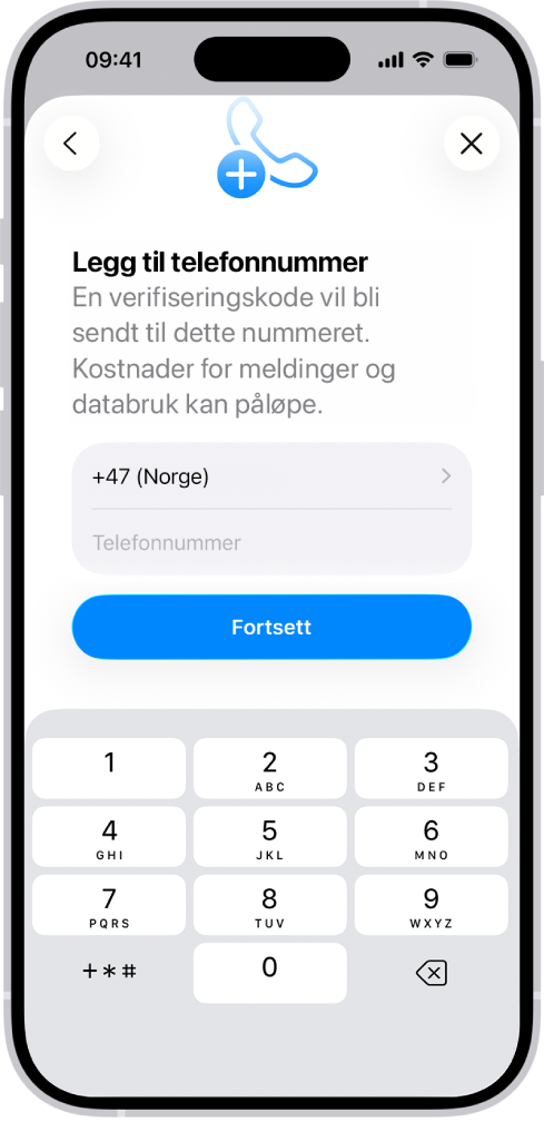 Legg til telefonnummer-knappen i Innstillinger.
