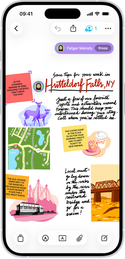 Noen følger en annen persons Freeform-tavle.