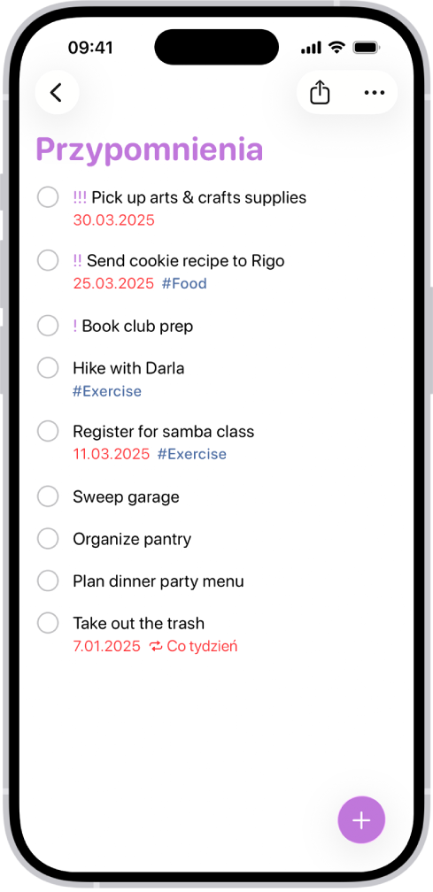 Na liście Przypomnienia jest dodawane nowe zadanie.