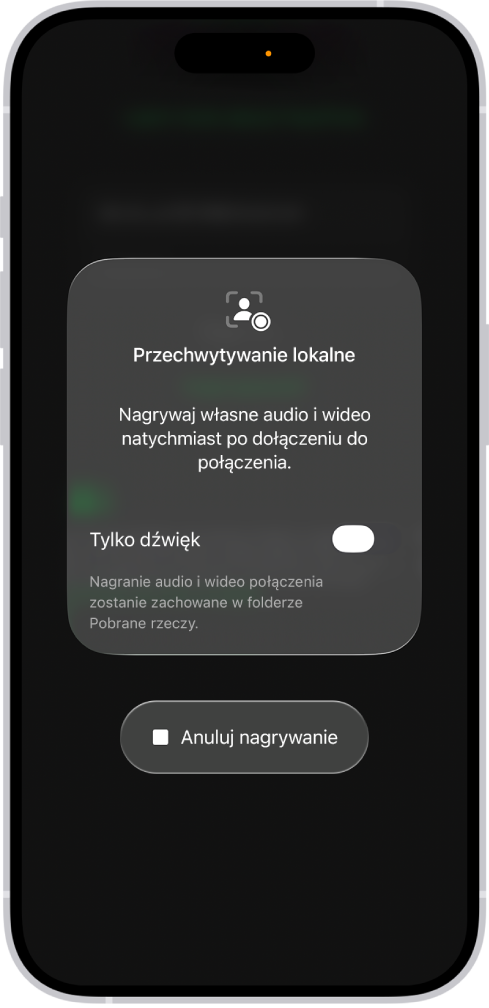 Ekran rozpoczynania przechwytywania lokalnego audio i wideo po Twojej stronie wideokonferencji.