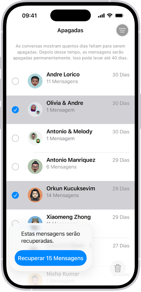 Recuperando todas as mensagens apagadas em duas conversas.