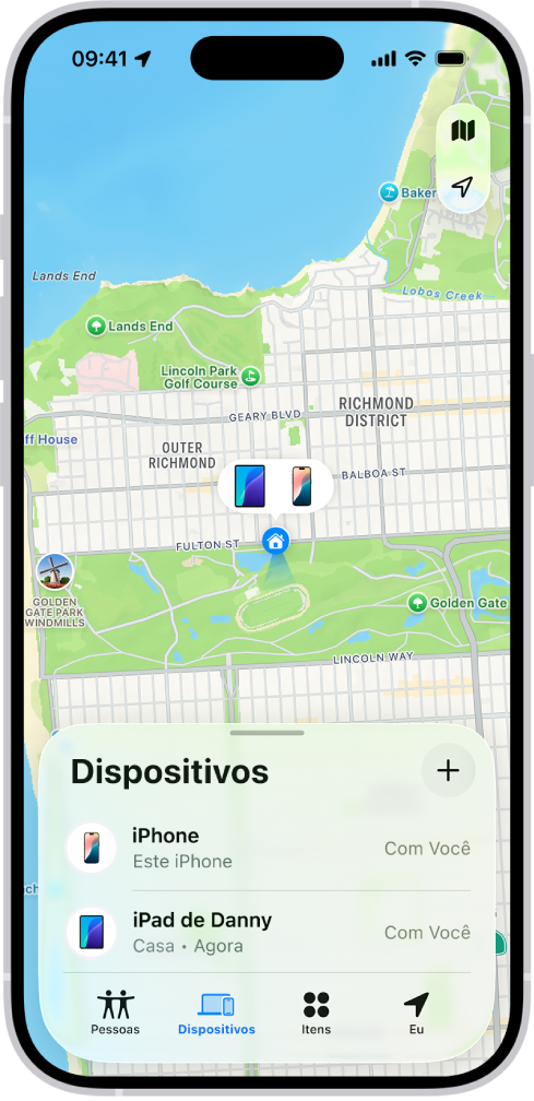 Tela do app Buscar mostrando dois dispositivos em casa.