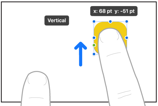 Dois dedos de uma mão a moverem um elemento em linha reta na aplicação Freeform.