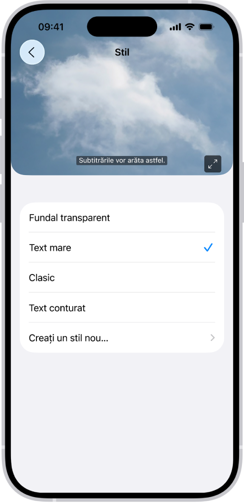 Un iPhone afișând un exemplu de subtitrări cu un stil personalizat.