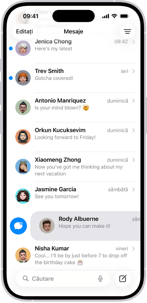 O conversație Mesaje cu două mesaje necitite și unul în curs de marcare drept necitit.