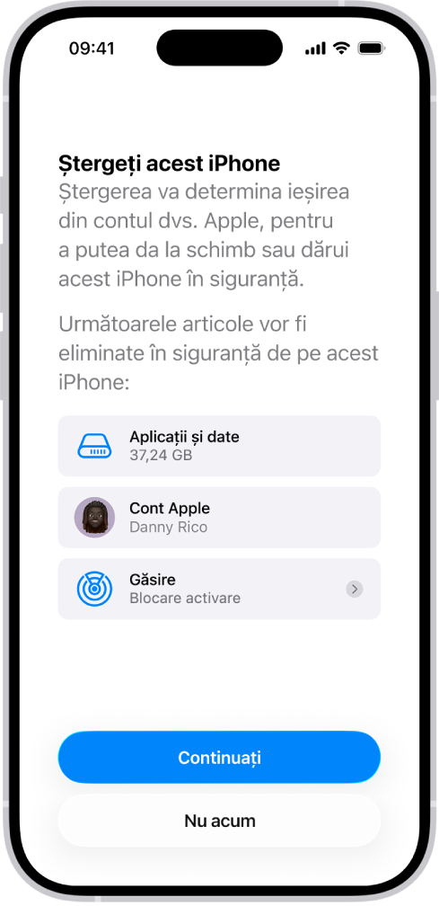 Ecranul Ștergeți acest iPhone.