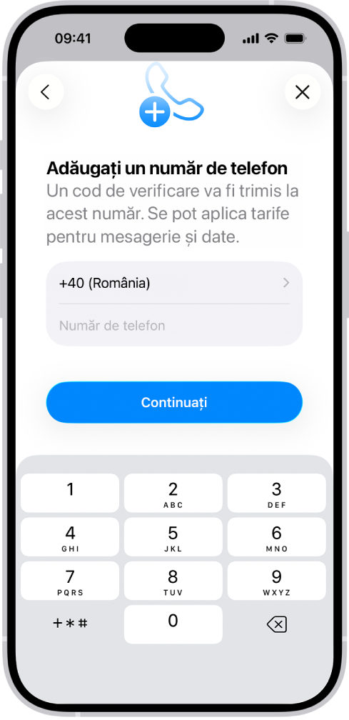 Ecranul Adăugați un număr de telefon din Configurări.