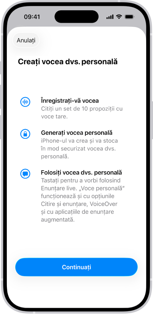 Un iPhone cu informații despre modul în care puteți crea o voce personală.