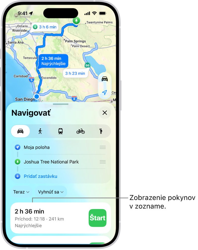 Karta s niekoľkými možnosťami trasy.