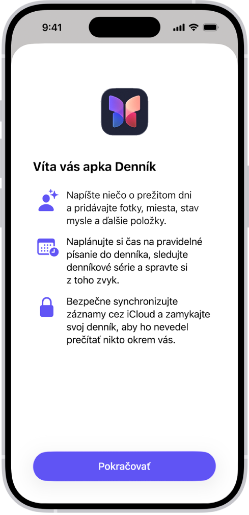 Uvítacia obrazovka apky Denník.