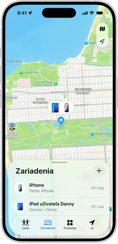 Na obrazovke apky Nájsť sa zobrazujú dve zariadenia doma.