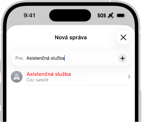 Nová správa adresovaná pre asistenčnú službu. Pod ňou je odkaz na asistenčnú službu cez satelit.