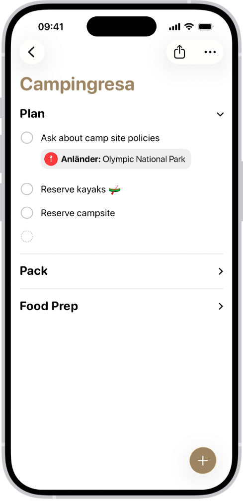 Appen Påminnelser visar en lista med ett avsnitt expanderat och de andra minimerade.