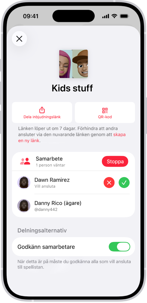 Skärmen Hantera samarbete i appen Musik.