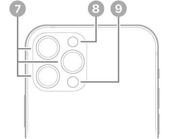iPhone 12 Proஇன் பின்புறக் காட்சி. பின்புற கேமராக்கள், ஃபிளாஷ், LiDAR ஸ்கேனர் ஆகியவை மேல் இடதுபுறத்தில் உள்ளன.