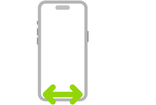 iPhoneஇன் விளக்கப்படம். திரையின் கீழ் விளிம்பில் இடது அல்லது வலதுபுறமாக ஸ்வைப் செய்வதைக் குறிக்கும் இருபுற அம்புக்குறி.