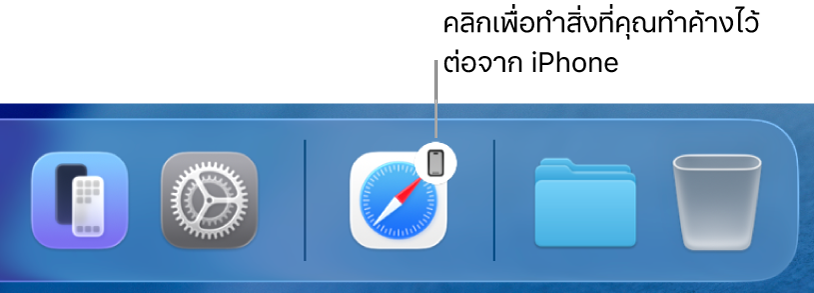 ไอคอน Handoff ที่แสดงอยู่บน Dock บน Mac