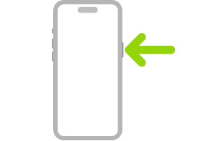 Bir ok ile üst sağda yan düğmenin gösterildiği iPhone resmi.