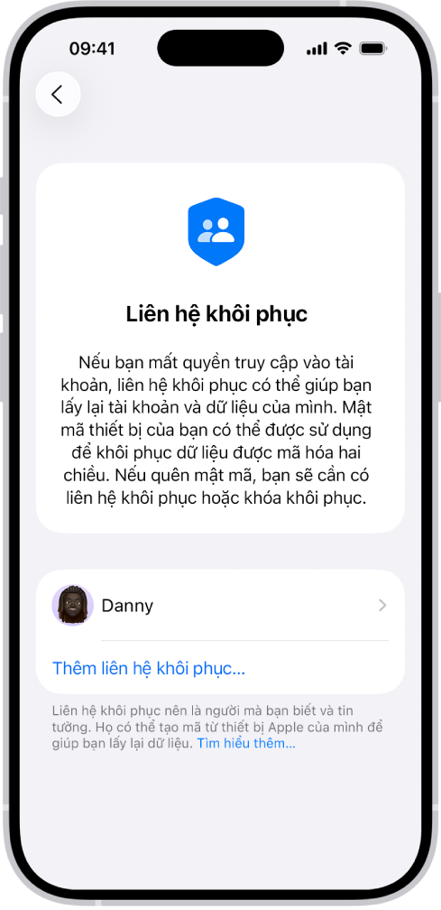 Màn hình Thêm liên hệ khôi phục.
