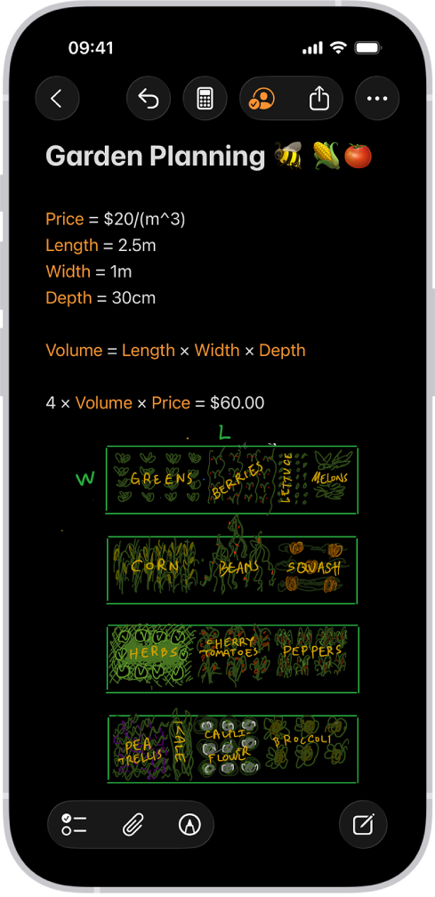 Một Ghi chú toán học đang mở trong Máy tính, với các biến đã khai báo, phương trình và một hình vẽ bài toán.
