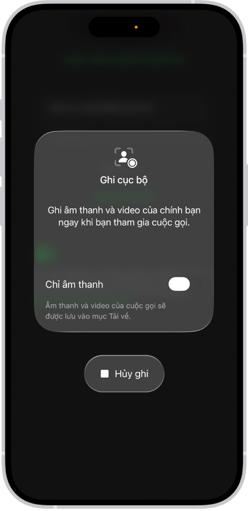 Màn hình để bắt đầu quá trình ghi hình ảnh và âm thanh cục bộ ở phía bạn trong hội nghị qua video.
