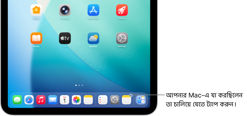 iPad-এ Dock-এ Handoff আইকন দেখা যাচ্ছে।