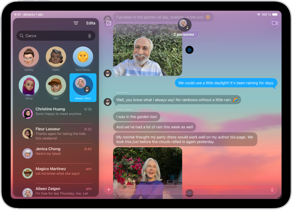 Una conversa de l’app Missatges amb un fons.