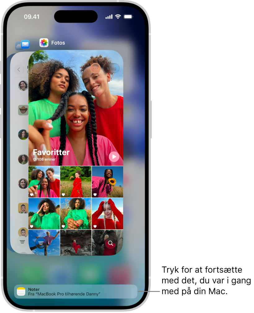 Appskifteren på iPhone, der viser en notifikation om overførsel nederst på skærmen.