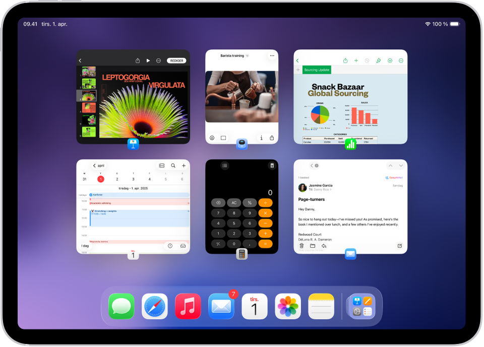 Appskifteren, som viser flere nyligt brugte apps.