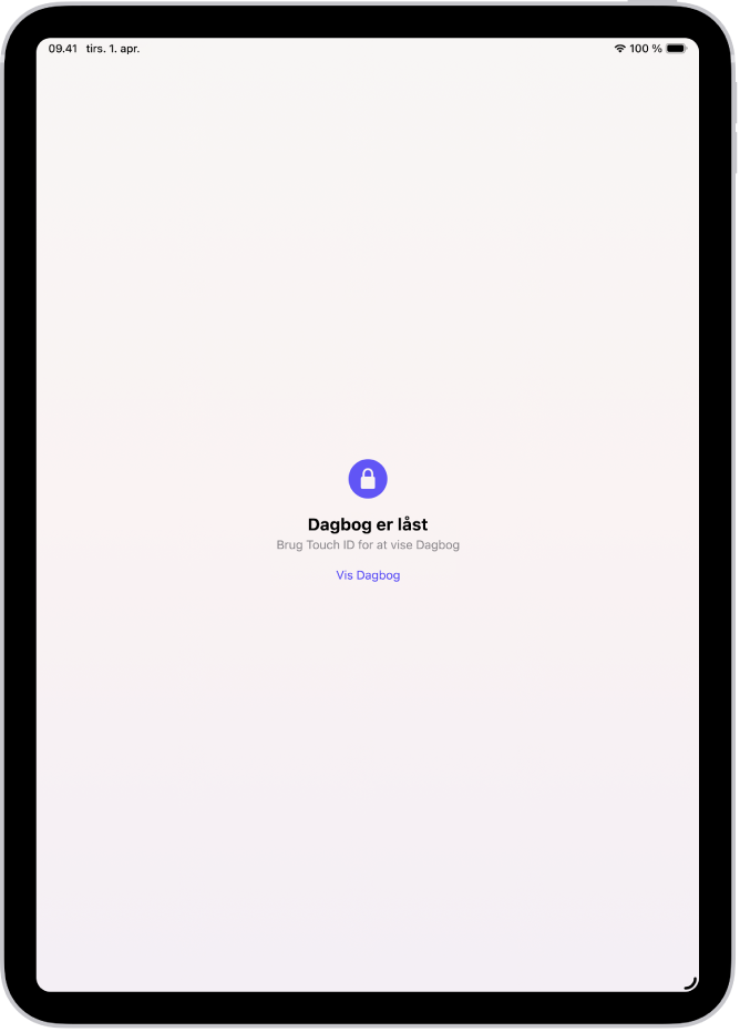 En skærm i appen Dagbog, der beder dig om at bruge Touch ID til at låse din dagbog op.