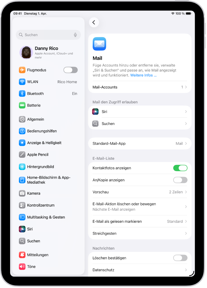 Der Bildschirm „Mail-Einstellungen“.