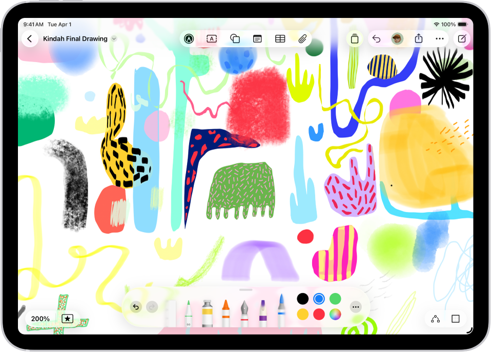 A drawing on a Freeform board with drawing tools visible.