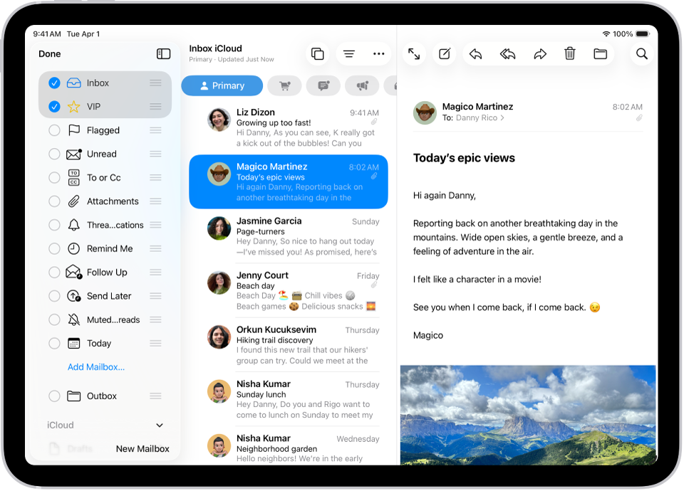 The Mailboxes edit screen. Optional Mailboxes are listed from top to bottom with a checkbox to the left of each option. At the bottom-right corner of the screen is a button labeled New Mailbox.