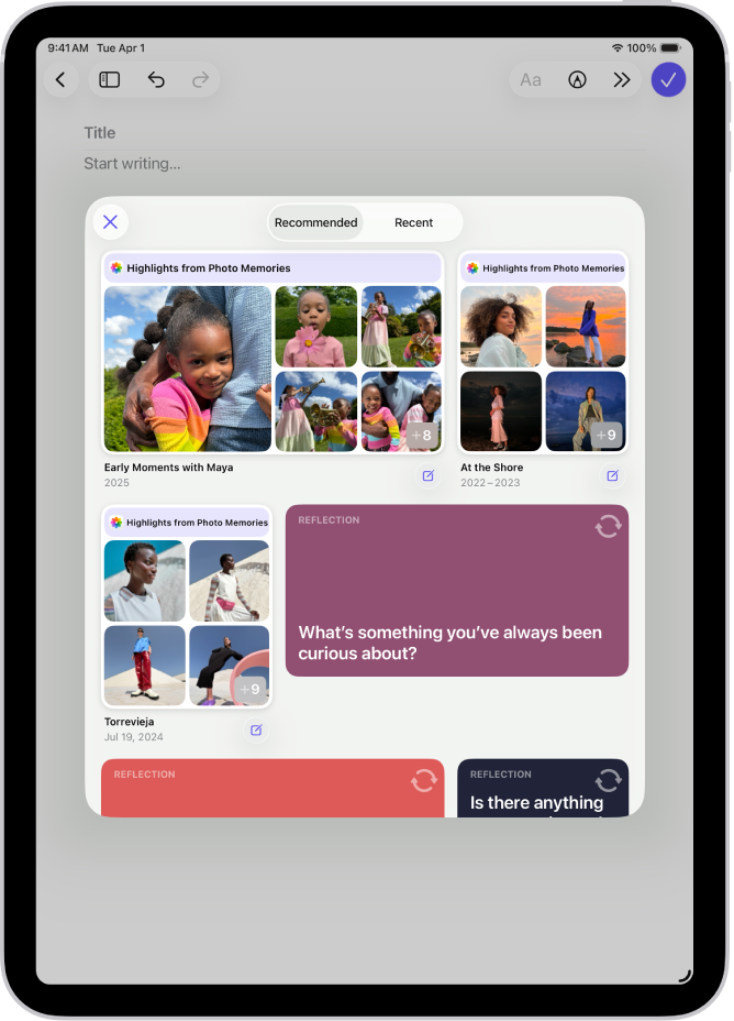 A screen in the Journal app showing the New Entry button at the top and journaling suggestions below.