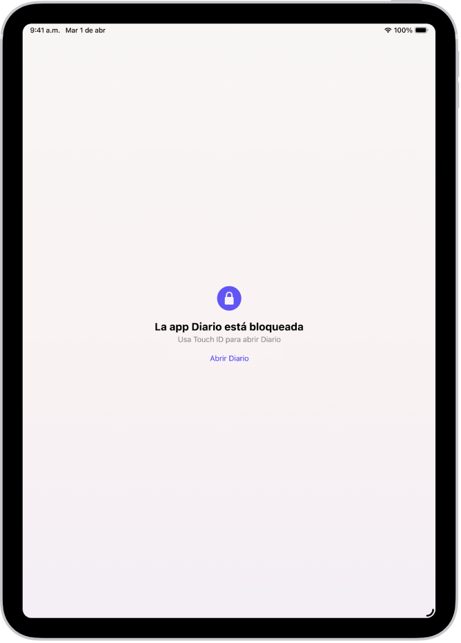 Una pantalla que solicita Touch ID para desbloquear el diario.