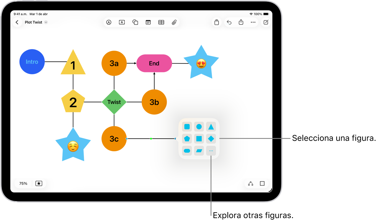 Se muestra cómo se agrega una figura nueva a un diagrama en un pizarrón de Freeform.