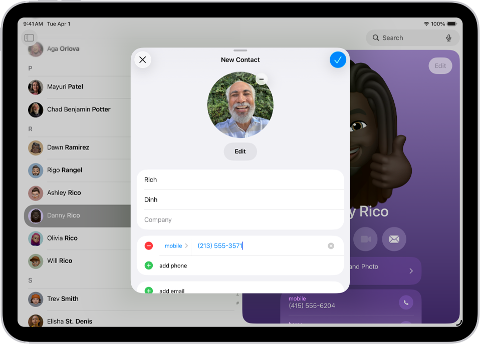 Ventana de “Nuevo contacto” en la app Contactos.